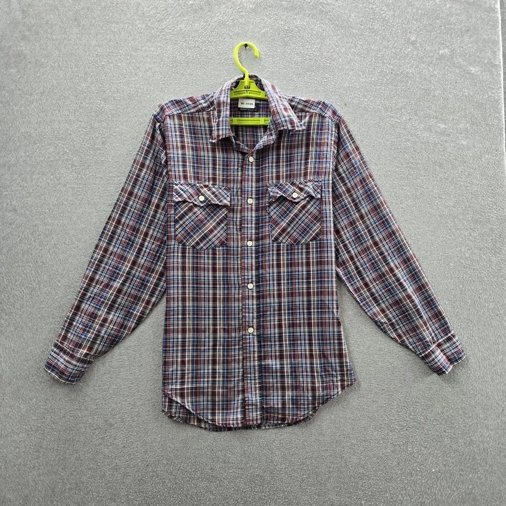VINTAGE Levi's Men Button Up Shirt M Red Plaid Western Long Sleeve